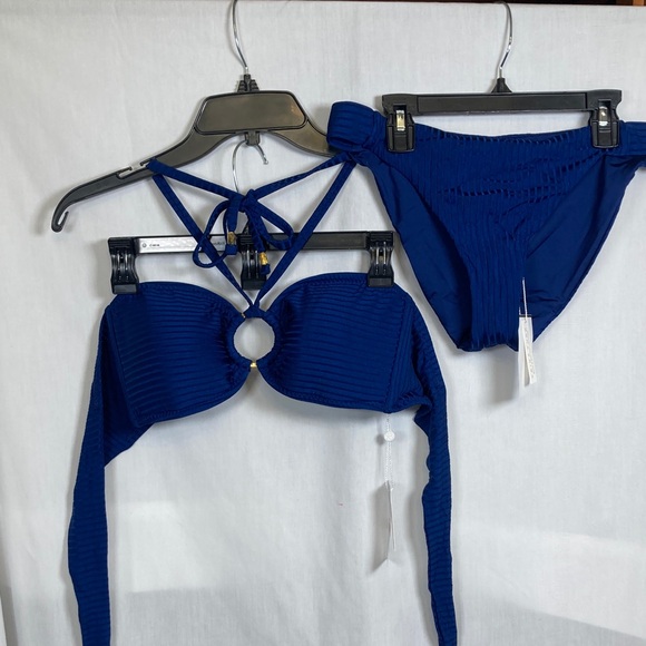 🎄Trina Turk Olympia Ring Ribbed Bandeau Bikini Top & Bottom in Ink Blue Sz 12 - Picture 13 of 13